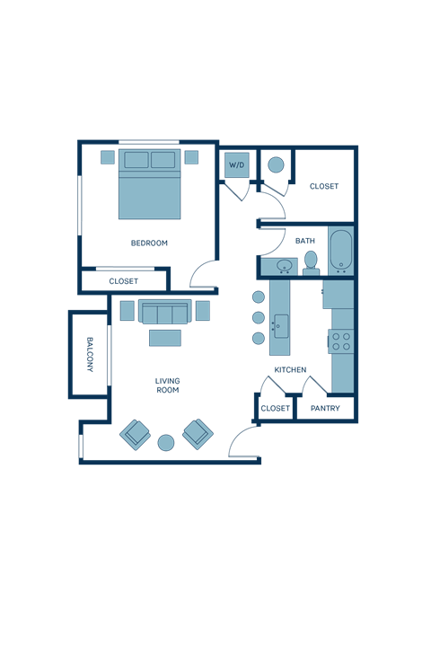 Floor plan for 1 bed, 1 bath, 855 sqft